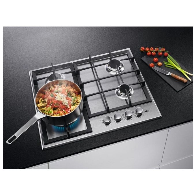 Aeg HGB64400SM Slim Line Piano Cottura a Gas 4 Zone Bruciatori SpeedBurner 60 cm Inox