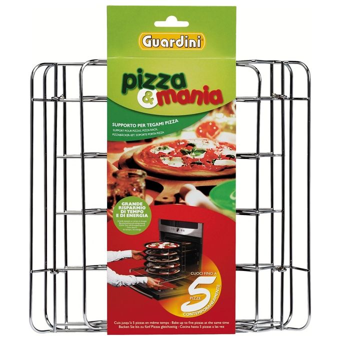 Guardini 15608E Pizza and Mania Griglia Porta Pizze Acciaio Cromato per 5 Teglie Ø 28 cm e Ø 32 cm colore Acciaio