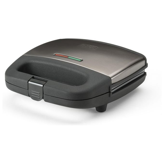 Black+decker BXSA751E Tostiera per Panini 750W Piastre Quadrate Antiaderenti Indicatore Luminoso colore Nero Metallico