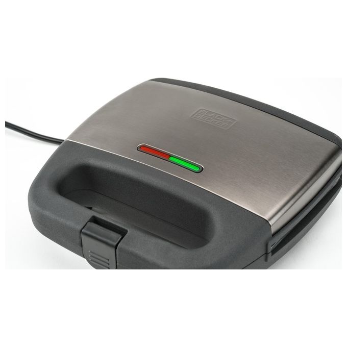Black+decker BXSA751E Tostiera per Panini 750W Piastre Quadrate Antiaderenti Indicatore Luminoso colore Nero Metallico