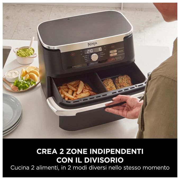 Ninja AF500EU FlexDrawer Friggitrice ad aria 10.4 L 2470 W 7 Programmi Dual Zone Touchscreen colore Nero