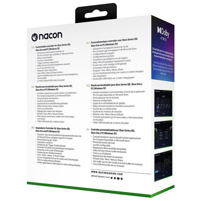 NACON XBXANCB Pro Compact Controller Cablato per Xbox e PC Personalizzazione Completa tramite App 3 m Cavo USB Intrecciato Supporto Dolby Atmos colore Nero