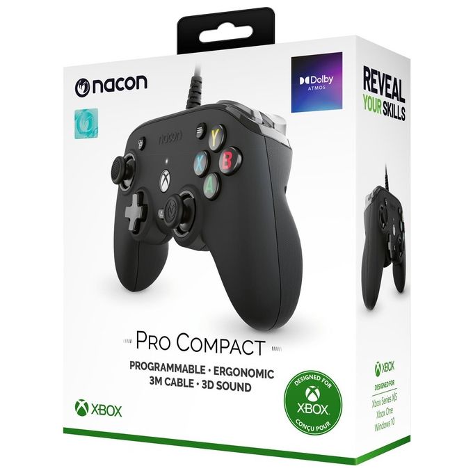 NACON XBXANCB Pro Compact Controller Cablato per Xbox e PC Personalizzazione Completa tramite App 3 m Cavo USB Intrecciato Supporto Dolby Atmos colore Nero