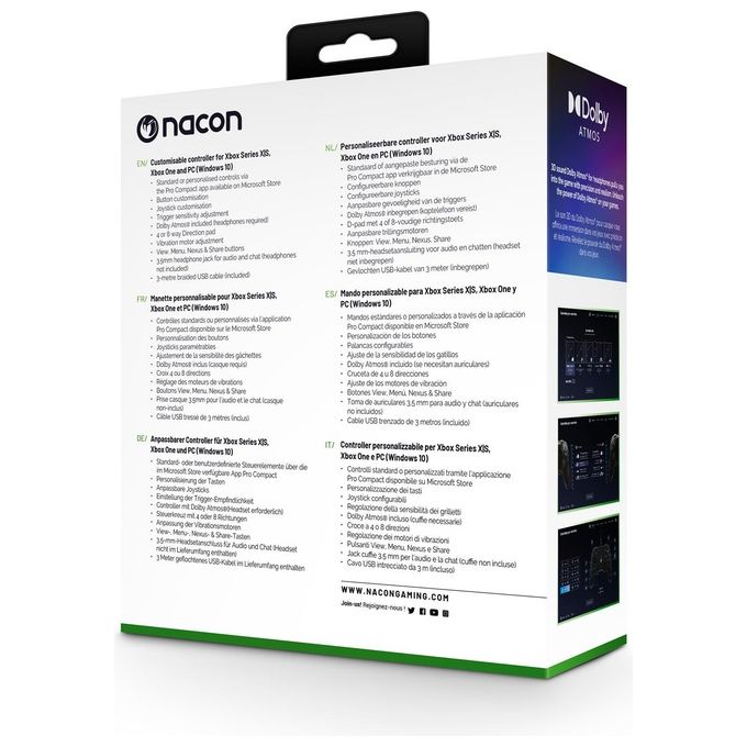NACON XBXANCB Pro Compact Controller Cablato per Xbox e PC Personalizzazione Completa tramite App 3 m Cavo USB Intrecciato Supporto Dolby Atmos colore Nero