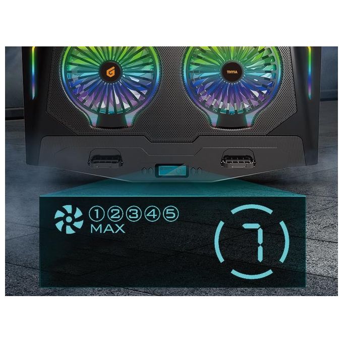 Conceptronic THYIA02B ERGO Supporto di Raffreddamento per Laptop da Gioco con 2 Ventole 17'' RGB 40 Kg di Carico colore Nero