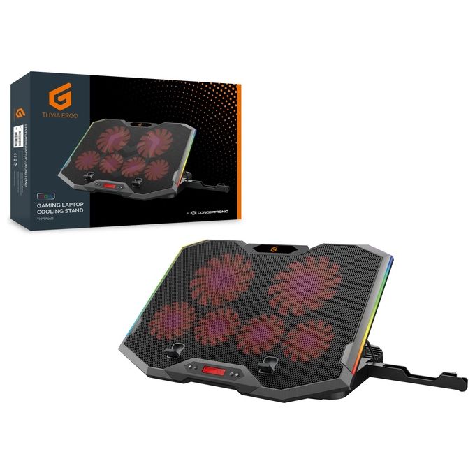 Conceptronic THYIA01B Base di Raffreddamento Notebook Gaming 17'' 6 Ventole RGB 5 Livelli 2 USB colore Grigio
