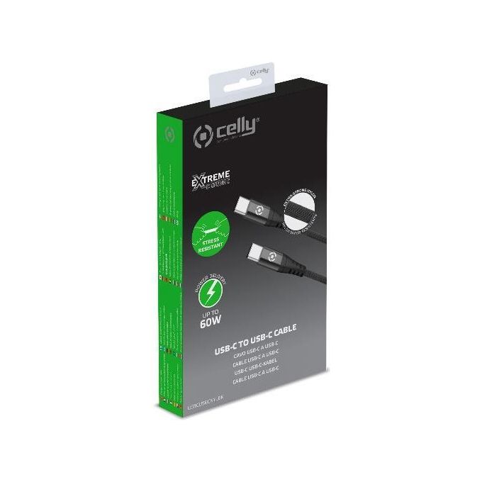 Celly Cavo Usb-C Usb-C Nylon 60W Nero