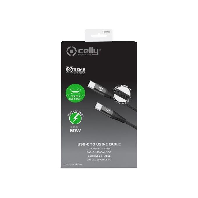 Celly Cavo Usb-C Usb-C Nylon 60W Nero