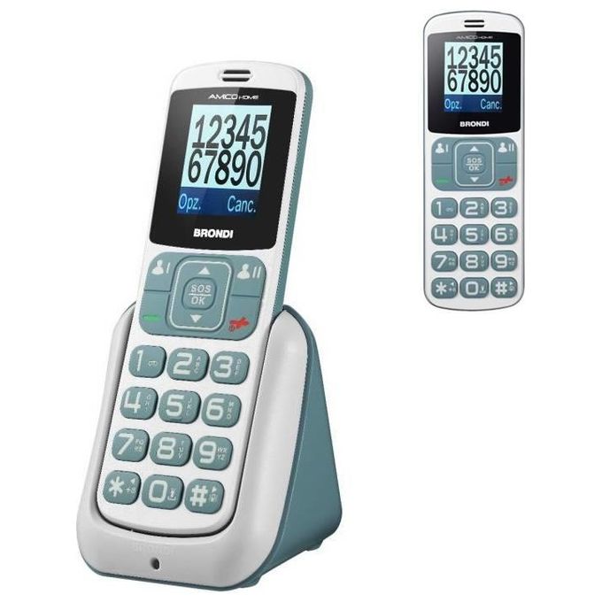 Brondi 10276071 Amico Home Telefono per Anziani Dual SIM 2G GSM Tasti Grandi Tasto SOS Bluetooth Radio FM colore Argento