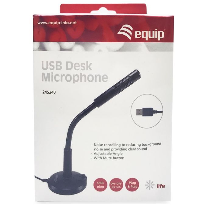 Equip 245340 Microfono USB da Tavolo Plug and Play interruttore mute cavo 1.2 m colore Nero