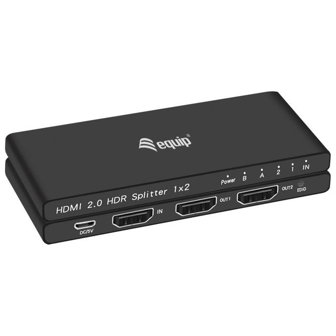 Equip 332716 HDMI Video Splitter 2 Porte HDMI 2.0 4K-60Hz HDR10 Dolby Vision Alimentazione Inclusa colore Nero