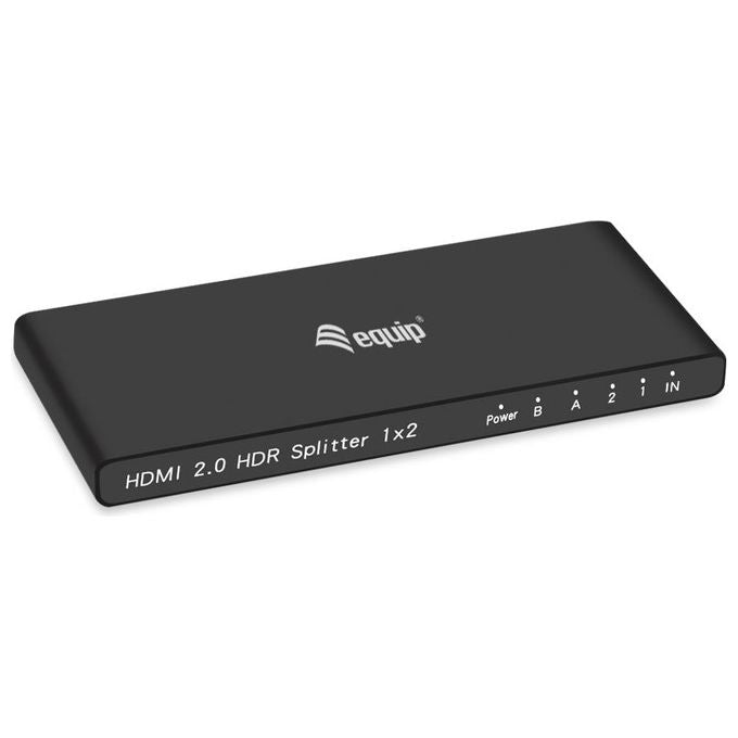 Equip 332716 HDMI Video Splitter 2 Porte HDMI 2.0 4K-60Hz HDR10 Dolby Vision Alimentazione Inclusa colore Nero