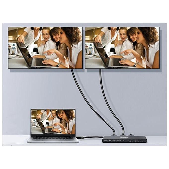 Equip 332716 HDMI Video Splitter 2 Porte HDMI 2.0 4K-60Hz HDR10 Dolby Vision Alimentazione Inclusa colore Nero