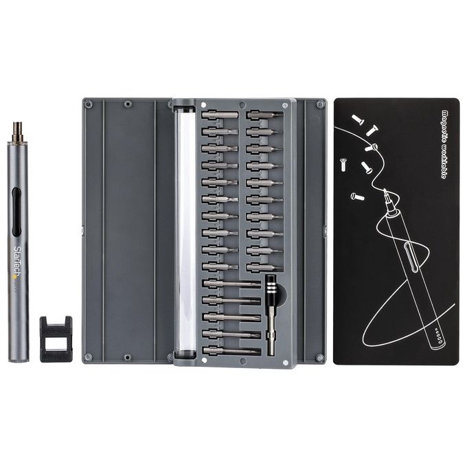 StarTech CTK55PCEDRIVE Set di cacciaviti elettrici di precisione con 55 punte coppia massima 0,35 N.m velocita' 110 RPM alimentazione 2 batterie AAA materiale alluminio colore Argento