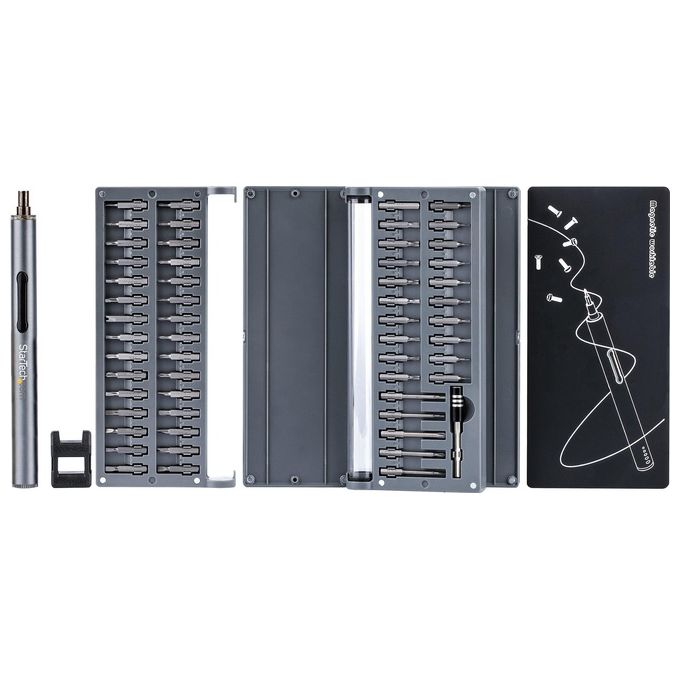 StarTech CTK55PCEDRIVE Set di cacciaviti elettrici di precisione con 55 punte coppia massima 0,35 N.m velocita' 110 RPM alimentazione 2 batterie AAA materiale alluminio colore Argento