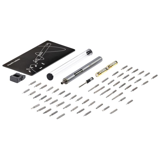 StarTech CTK55PCEDRIVE Set di cacciaviti elettrici di precisione con 55 punte coppia massima 0,35 N.m velocita' 110 RPM alimentazione 2 batterie AAA materiale alluminio colore Argento