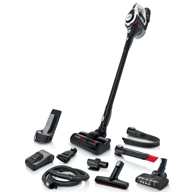 Bosch BSS825ALL Serie 8 Aspirapolvere senza fili con motore TurboSpin batteria 18 V 5 Ah fino a 45 min autonomia colore Nero Bianco