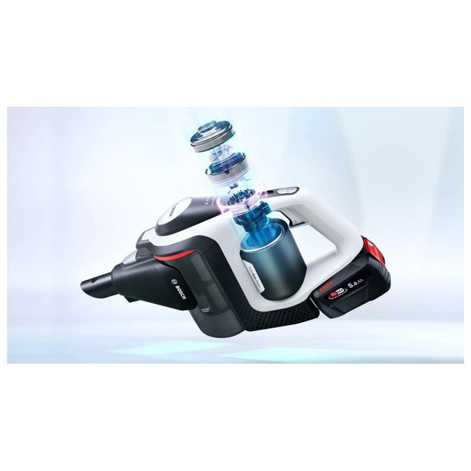 Bosch BSS825ALL Serie 8 Aspirapolvere senza fili con motore TurboSpin batteria 18 V 5 Ah fino a 45 min autonomia colore Nero Bianco