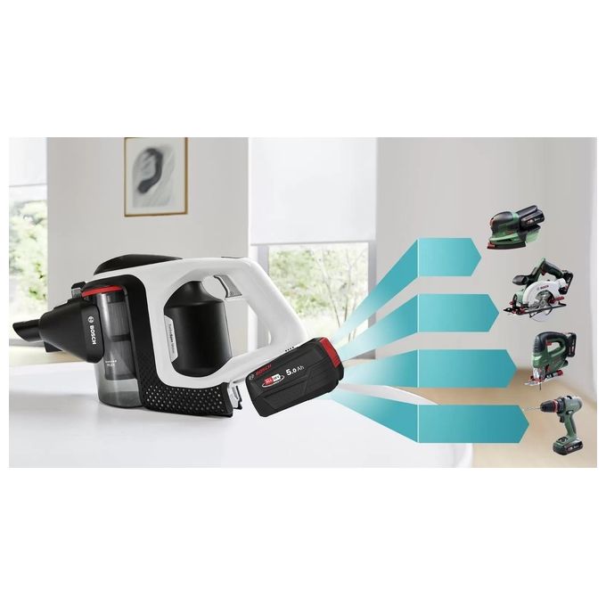 Bosch BSS825ALL Serie 8 Aspirapolvere senza fili con motore TurboSpin batteria 18 V 5 Ah fino a 45 min autonomia colore Nero Bianco