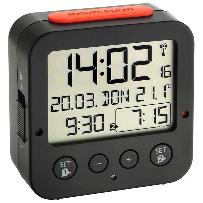 TFA Dostmann 60.2528.01 Bingo Sveglia Digitale Radiocontrollata 2 Allarmi Temperatura Interna Funzione Snooze colore Nero
