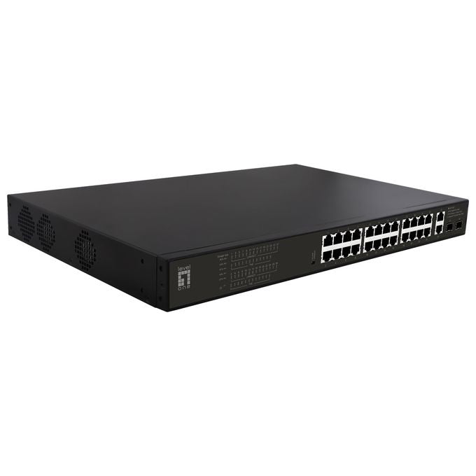 LevelOne GEP-2821 Switch di rete non gestito 28 porte Gigabit Ethernet con PoE IEEE 802.3af-at budget 390 W 2 porte RJ45 2 slot SFP colore Nero