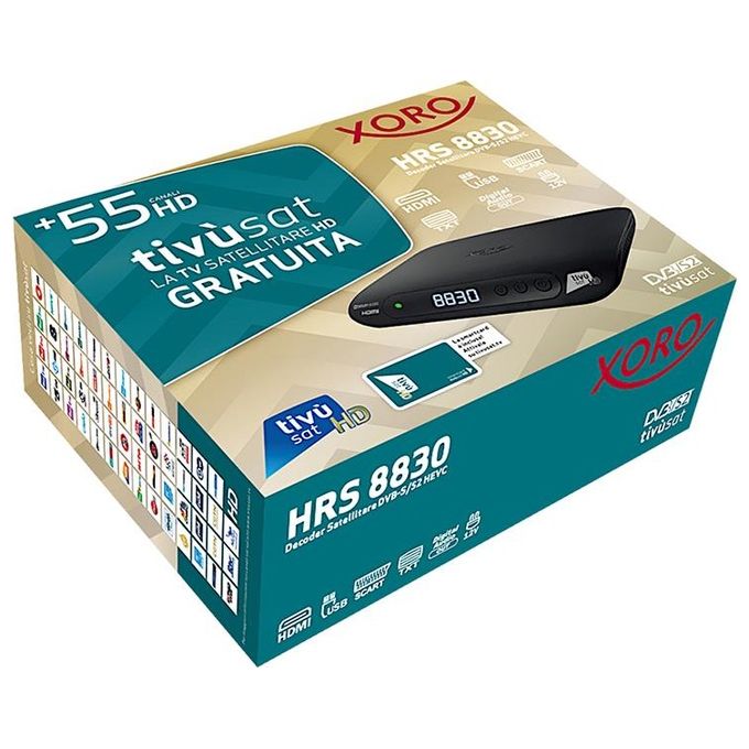 Xoro HRS 8830 Decoder Satellitare Full HD Tivu'sat Smart Card Merlin Inclusa DVB-S2 HEVC Telecomando 2in1 colore Nero
