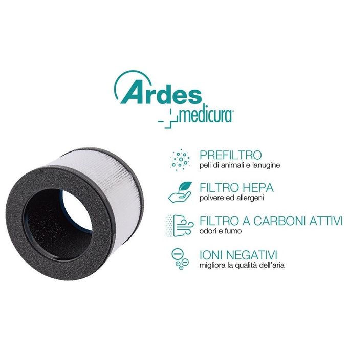 Ardes ARM8P02 NEAT Purificatore d'aria per ambienti fino a 25 m² con filtro HEPA H13 55 dB colore Nero