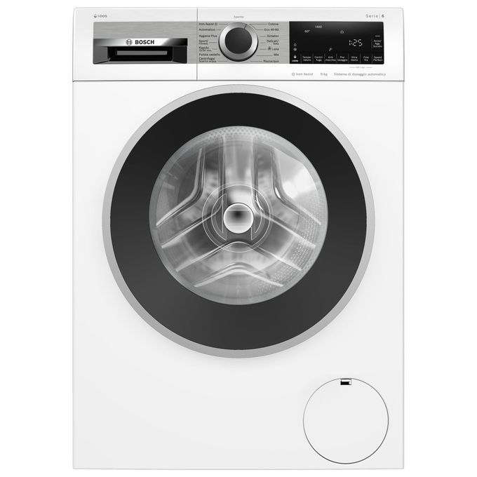 Bosch Serie 6 WGG244F1IT Lavatrice a carica frontale 9 Kg 1400 giri Classe A-Vapore Iron Assist Programma Hygiene Plus i-Dos Motore Inverter EcoSilence Bianco