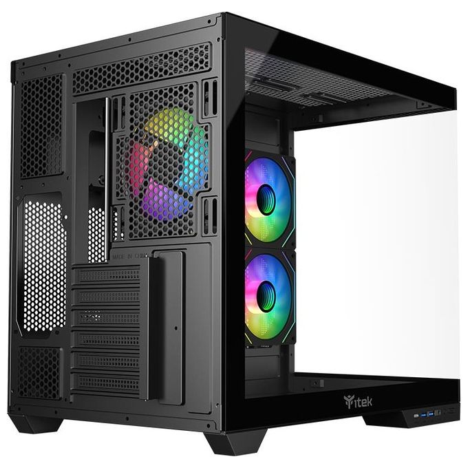 Itek ITGCADCDSB DARK CAVE DS Case Tower Gaming ATX micro ATX Mini ITX 3x120mm ARGB Vetro Temperato USB Type C colore Nero