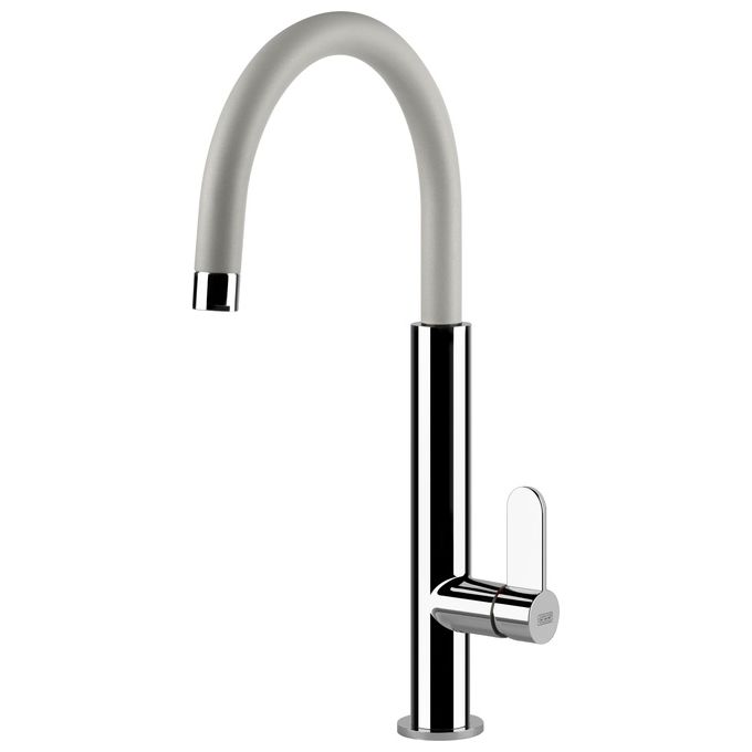 Elleci Dove Plus  MVKDOP96 - Miscelatore da cucina Mono Splitcomando, da incasso, Vitrotek, canna girevole con doccetta estraibile, 41,5 cm, Acciaio-Bianco