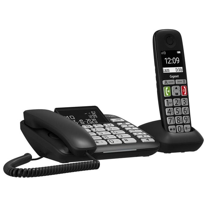 Gigaset S30350-H220-B101 DL780 Plus Telefono analogico DECT con combinatore cablato e cordless vivavoce identificazione chiamante rubrica 99 voci colore Nero
