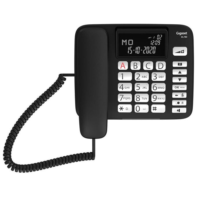 Gigaset DL780 PLUS Telefono Fisso con Cordless DECT Vivavoce Tasti Grandi Rubrica 99 Contatti colore Nero