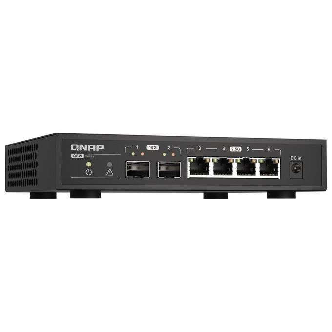 Qnap QSW-2104-2S Switch di Rete Non Gestito 2 porte 10GbE SFP+ 4 porte 2.5GbE RJ45 Fanless 60 Gbit-s colore Nero