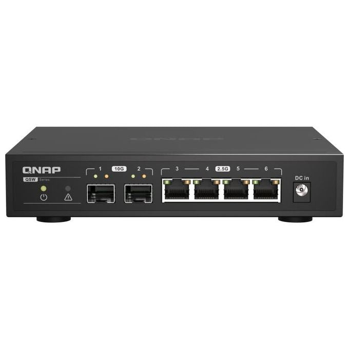 Qnap QSW-2104-2S Switch di Rete Non Gestito 2 porte 10GbE SFP+ 4 porte 2.5GbE RJ45 Fanless 60 Gbit-s colore Nero
