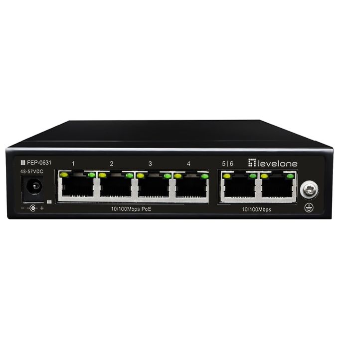 LevelOne FEP-0631 Switch di rete Fast Ethernet 6 porte 4 PoE 60 W alimentazione inclusa colore Nero