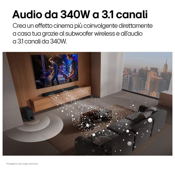 LG S60T Soundbar 340W 3.1 canali Subwoofer Wireless Dolby Digital DTS Bluetooth colore Nero