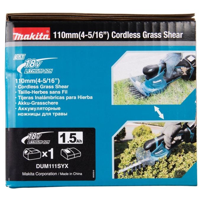Makita DUM111SYX Cesoie per Erba e Siepi a Batteria 18 V 27 W Lame 200 mm Batteria 1,5 Ah Inclusa colore Nero Blu