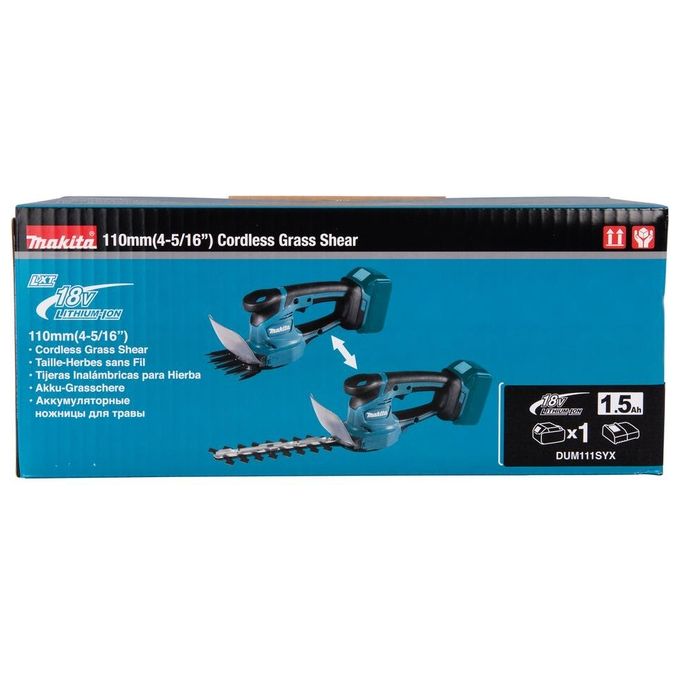 Makita DUM111SYX Cesoie per Erba e Siepi a Batteria 18 V 27 W Lame 200 mm Batteria 1,5 Ah Inclusa colore Nero Blu