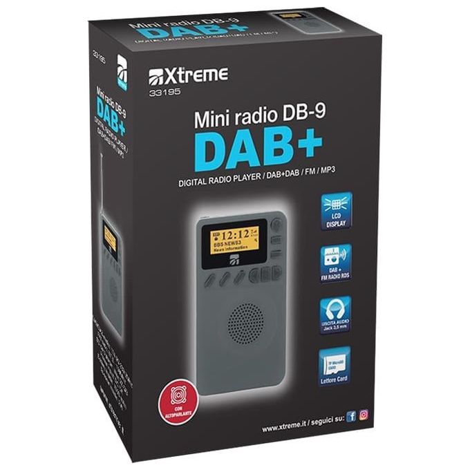 Xtreme 33195 DB-9 Radio Portatile DAB DAB+ FM Bluetooth 5.0 Display LCD MP3 MicroSD colore Nero