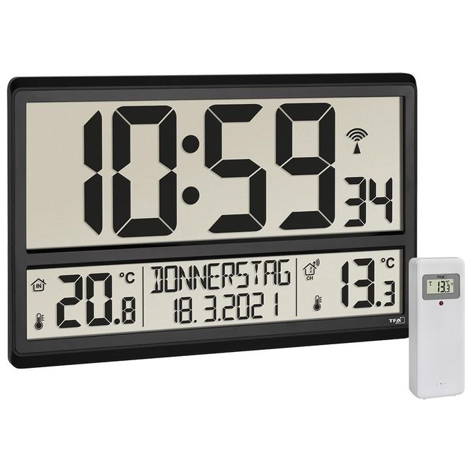 TFA Dostmann 60.4521.01 Orologio Radiocontrollato da Parete Digitale XL Nero