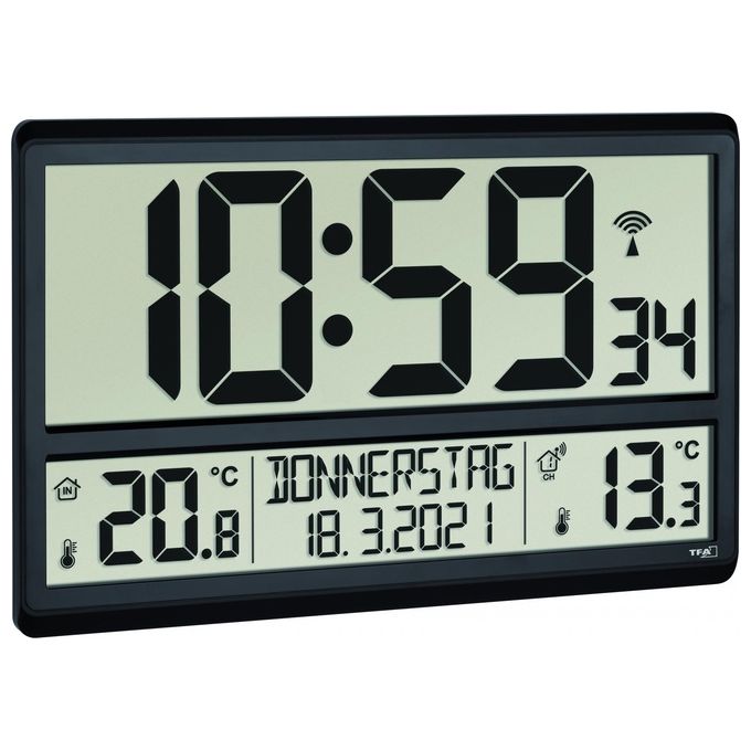 TFA Dostmann 60.4521.01 Orologio Radiocontrollato da Parete Digitale XL Nero