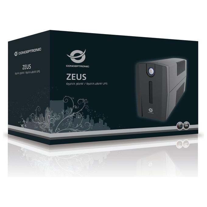 Conceptronic ZEUS02ES Gruppo di Continuita' UPS a Linea Interattiva 850 VA 480W 2 Prese AC