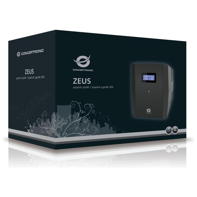 Conceptronic ZEUS03EM Gruppo di Continuita' UPS a Linea Interattiva 1200 VA 720W 5 Prese AC