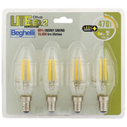 Beghelli Lampadina Led Oliva 4W 2700k Filament Led 2 Luce Calda e14 Confezione 4 Pezzi