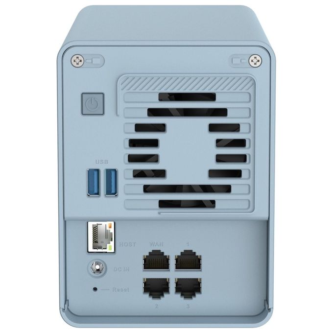 Qnap QMIROPLUS-201W Router Wi-Fi Mesh Tri-Band AC2200 NAS SD-WAN 2.5GbE Intel Celeron J4125 4 GB DDR4 2 Bay SSD HDD colore Blu