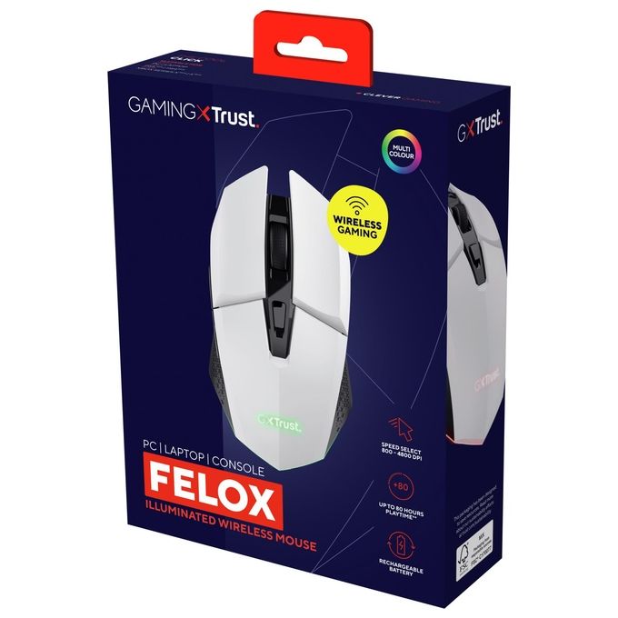 Trust GXT 110 Felox Wireless Mouse Gaming Wireless Bianco