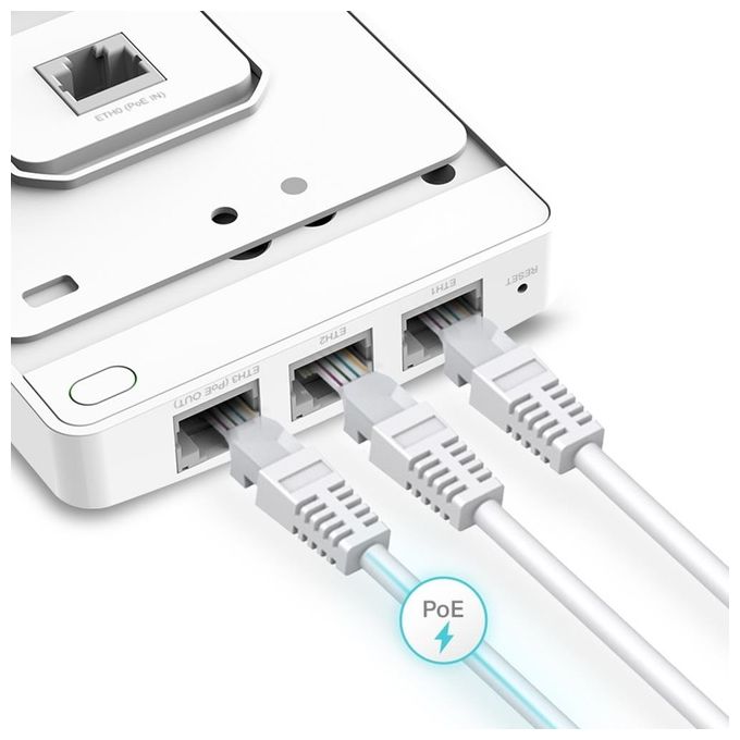 TP-Link EAP235-WALL Omada Access Point Wi-Fi 5 Dual Band AC1200 MU-MIMO 4 Porte Gigabit PoE colore Bianco