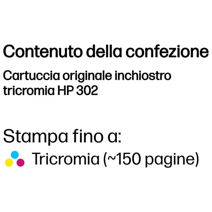 HP 302 F6U65AE Cartuccia Originale per Stampanti a Getto di Inchiostro, Compatibile con DeskJet 1110, 2130 e 3630, HP OfficeJet 3830 e 4650, HP ENVY 4520, Tricromia