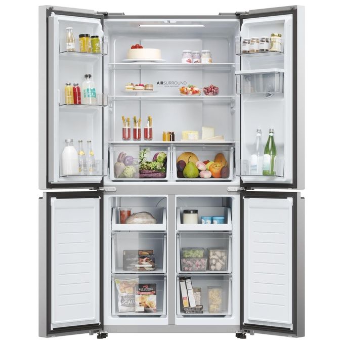 Haier HCR3818EWMM Cube 83 Frigorifero 4 Porte 463 L 181 cm Classe E 35 dB No Frost Dispenser Acqua colore Platino