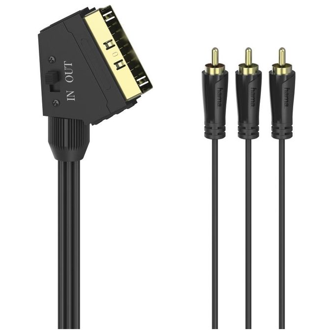 Hama 00205156 Cavo AV 3x RCA Maschio Scart Maschio In Out Connettori Dorati Schermato 1.5 m colore Nero